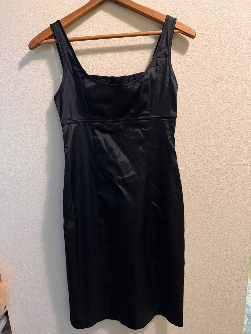 Vintage Express Black Satin Dress with Wide Straps